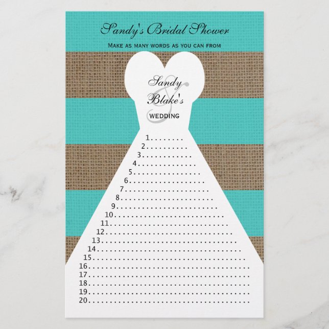 Fun Brautparty Word Games Türkis (Vorderseite)