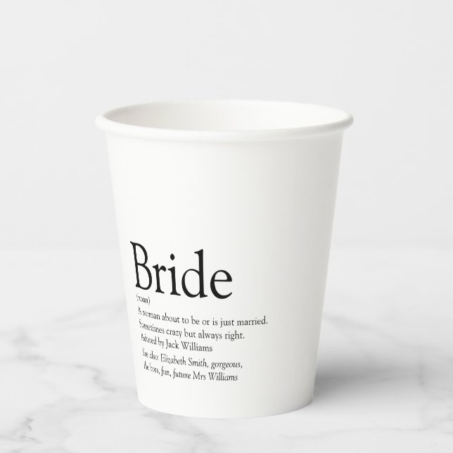 Fun Bride Definition Brautparty Modernes Pappbecher (Vorderseite)
