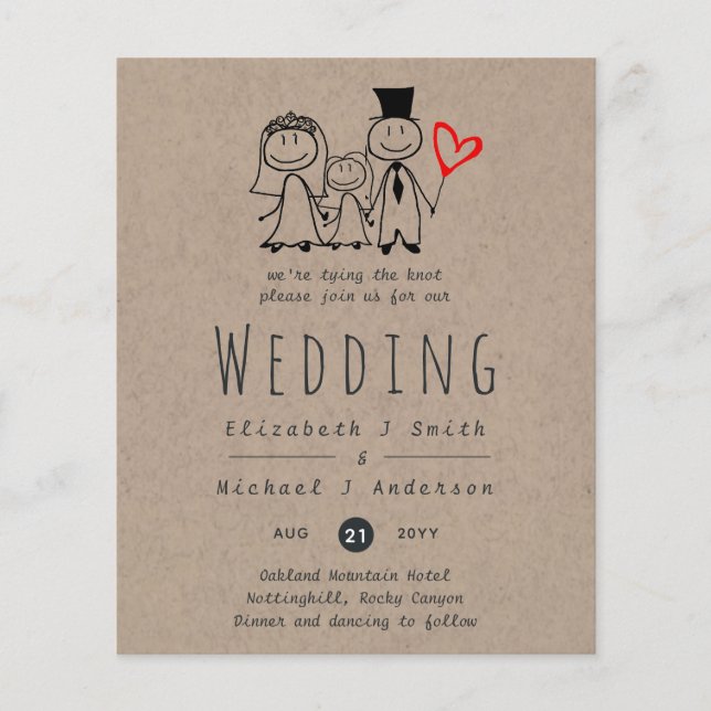Fun Bride Groom Girl Wedite Einladung Handgezeichn (Vorderseite)