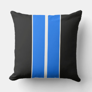Fun Bright Blue Black Slim White Racing Streifen Kissen