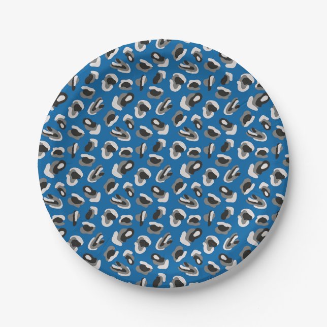Fun Bright Blue Camouflage/Animal Print Muster Pappteller (Vorderseite)