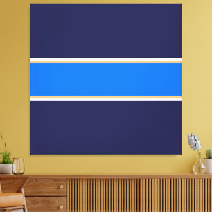 Fun Bright Blue White Yellow Navy Racing Streifen Leinwanddruck
