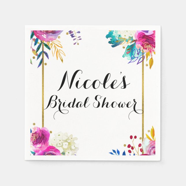 Fun Bright Bold Watercolor Floral Eleganter Stil Serviette (Vorderseite)
