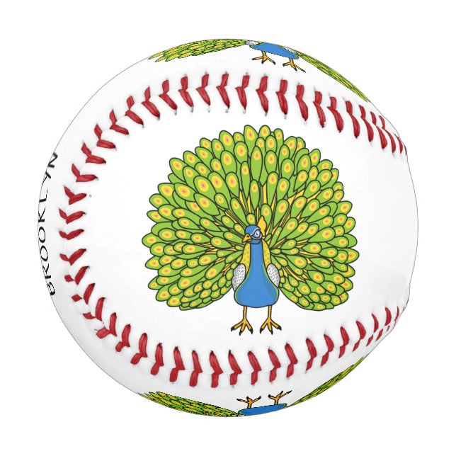 Fun bright bright peacock bird Illustration Baseball (Vorderseite Links)