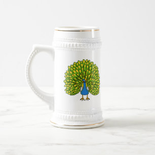 Fun bright bright peacock bird Illustration Bierglas