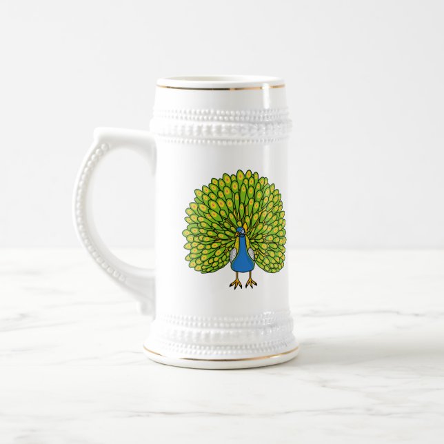 Fun bright bright peacock bird Illustration Bierglas (Links)