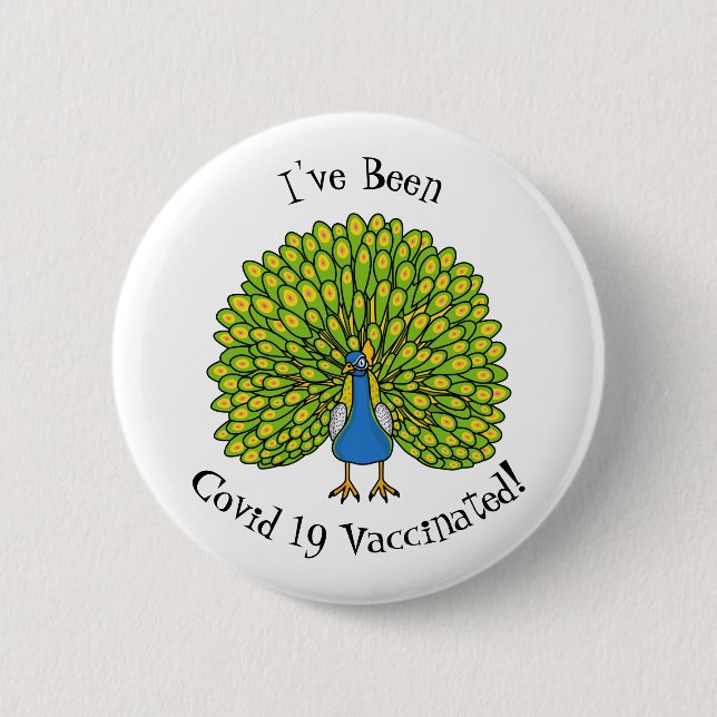 Fun bright bright peacock bird Illustration Button (Vorderseite)
