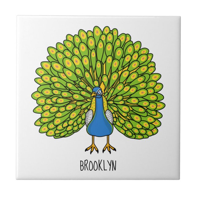 Fun bright bright peacock bird Illustration Fliese (Vorderseite)