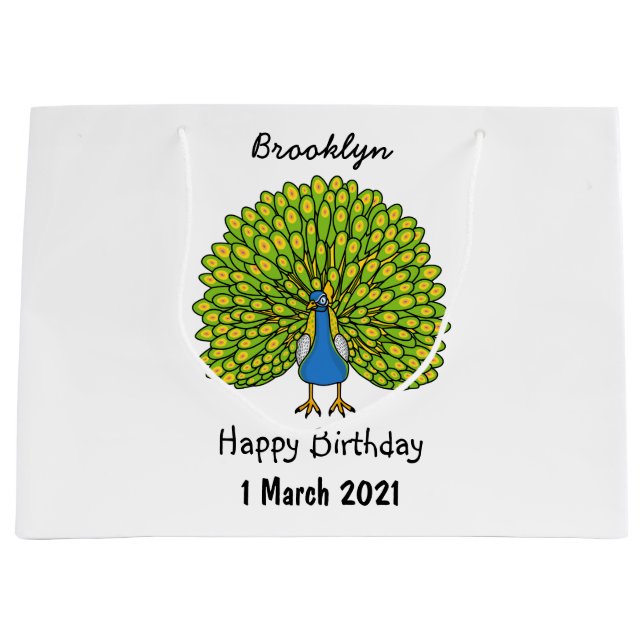 Fun bright bright peacock bird Illustration Große Geschenktüte (Vorderseite)