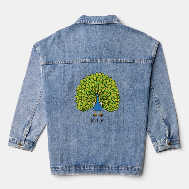 Fun bright bright peacock bird Illustration Jeansjacke (Rückseite)