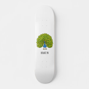Fun bright bright peacock bird Illustration Skateboard