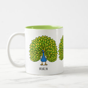 Fun bright bright peacock bird Illustration Zweifarbige Tasse