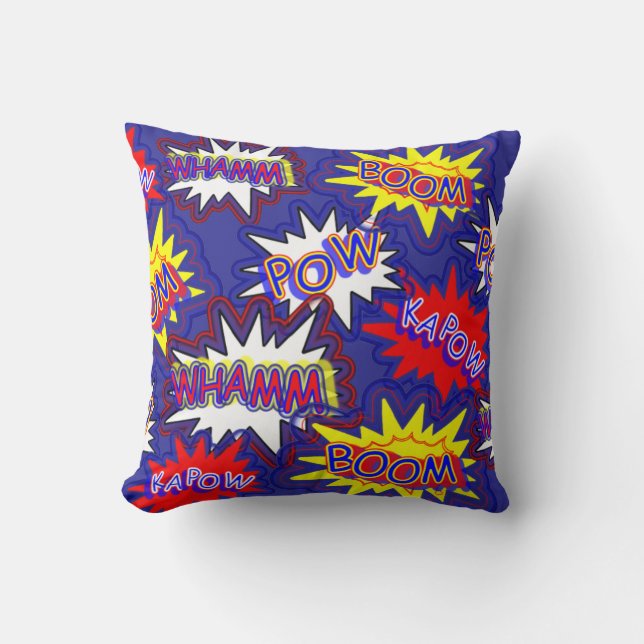 Fun Bright Comic Buchauszeichnungen Pow Boom Kapow Kissen (Vorderseite)