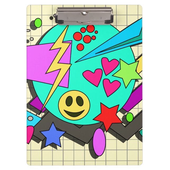 Fun Bright Comic Happy Pattern Retro Art Klemmbrett (Vorderseite)