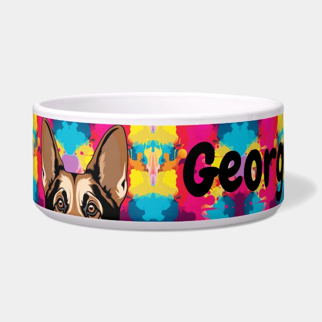 Fun Bright Dog/Cat Face Personalize Name Napf (Vorderseite)