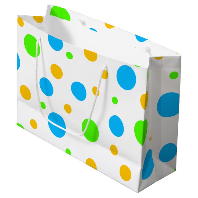 Fun Bright Dots Große Geschenktüte (Vorderseite Schrägansicht)