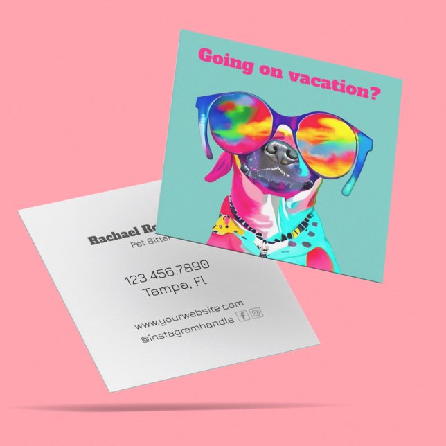 Fun Bright farbenfroher Hund Custom Pet Sitter Quadratische Visitenkarte (Von Creator hochgeladen)