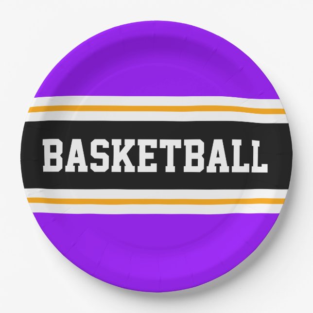 Fun Bright Lila Black Yellow BASKETBALL Streifen Pappteller (Vorderseite)