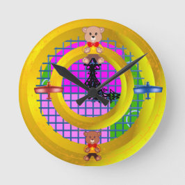 Fun Bright Pink Blöcke auf GoldRing Green Geometri Runde Wanduhr