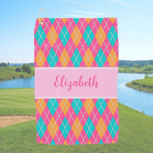 Fun Bright pink preppy Raute individuelle Name Lad Golfhandtuch