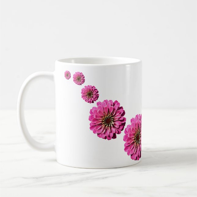 Fun Bright Pink Zinnia Blume Kunst Kaffeetasse (Links)