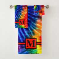 Fun Bright Rainbow Retro Tie Dye Rouge Monogramme