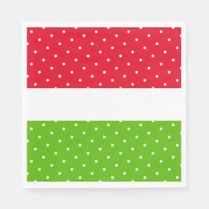 Fun Bright Red White Lime Green Stripes Polka Dots Serviette