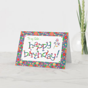 Fun Bright Spots Muster auf Blue Sister Birthday Karte