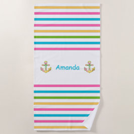Fun Bright Strip Nautical Beach Handtuch