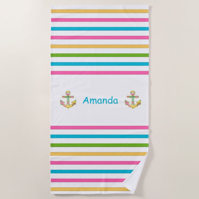 Fun Bright Strip Nautical Beach Handtuch (Vorderseite)