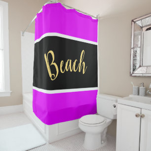 Fun Bright Tropisch Pink Black Stripes Beach Text Duschvorhang