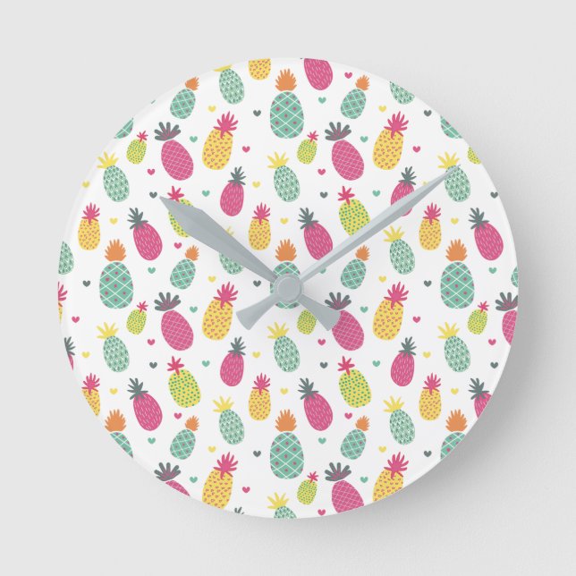 Fun Bright Tropische Ananas Runde Wanduhr (Vorderseite)
