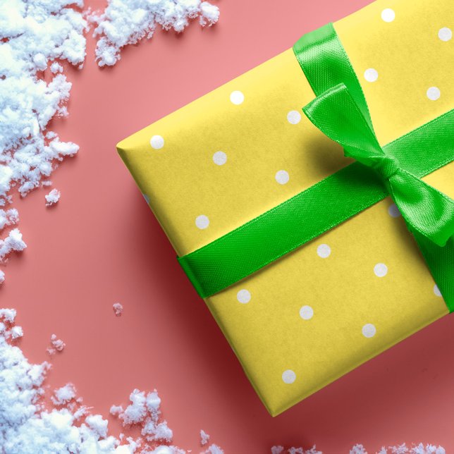 Fun Bright Yellow & White Polka Dot Muster Geschenkpapier (Fun Bright Yellow & White Polka Dot Pattern Wrapping Paper)