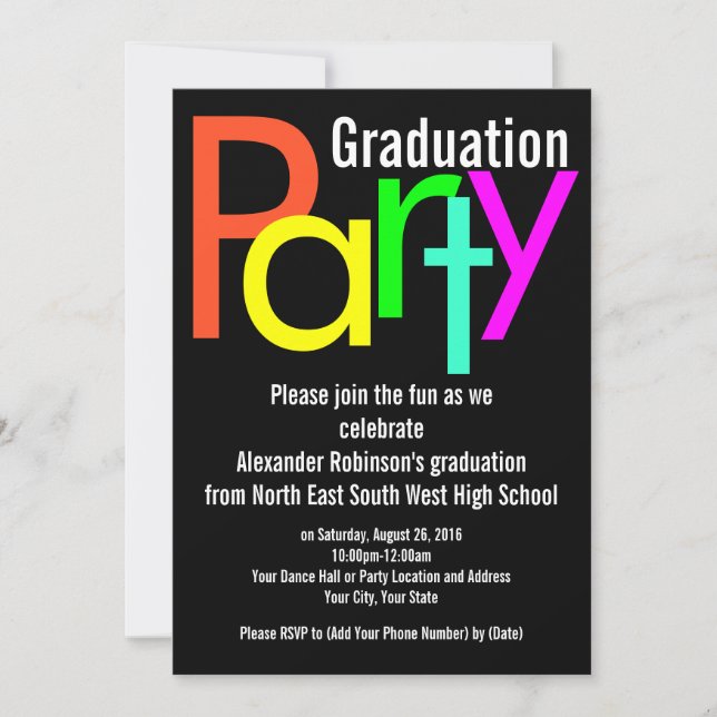 Fun Brights Graduation Party Invitation (Devant)