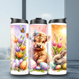 Fun Brushstroke Highland Cow Easter Tumbler Thermosbecher
