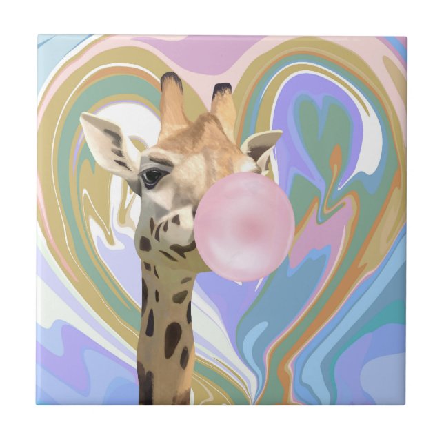 Fun Bubblegum Blasen Giraffe Liquid Swirl Blau Fliese (Vorderseite)