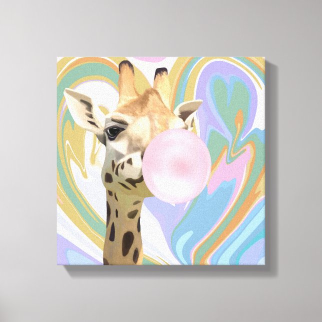 Fun Bubblegum Blasen Giraffe Liquid Swirl Blau Leinwanddruck (Vorderseite)