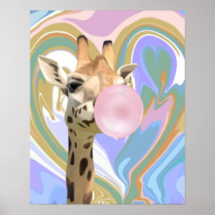 Fun Bubblegum Blasen Giraffe Liquid Swirl Blau Poster