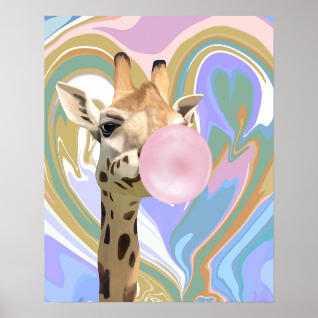 Fun Bubblegum Blasen Giraffe Liquid Swirl Blau Poster (Vorne)