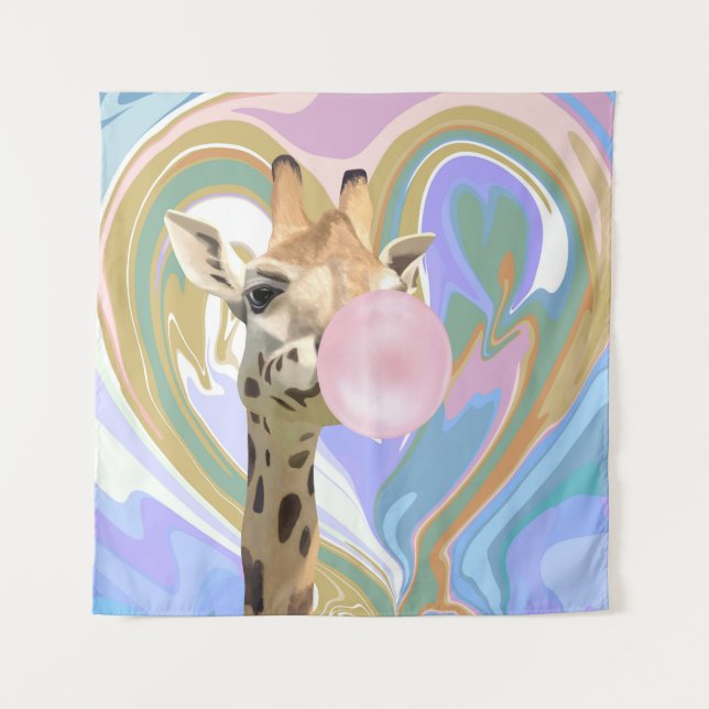 Fun Bubblegum Blasen Giraffe Liquid Swirl Blau Wandteppich (Vorderseite)