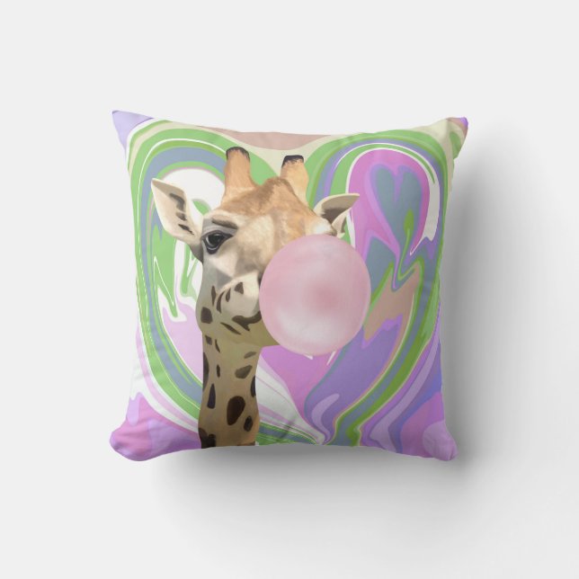 Fun Bubblegum Blasen Giraffe Liquid Swirl Lila Kissen (Vorderseite)