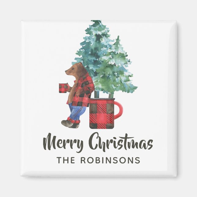 Fun Buffalo Kariert Lumberjack Bär Weihnachten Magnet (Vorne)