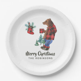 Fun Buffalo Kariert Lumberjack Bär Weihnachtsfest  Pappteller