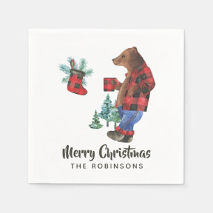Fun Buffalo Kariert Lumberjack Bär Weihnachtsfest Serviette
