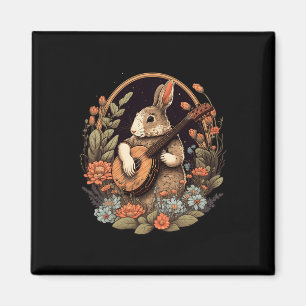 Fun Bunny Playing Banjo Gitarre Musik Rabbit Happy Magnet