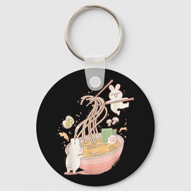 Fun Bunny Rabbit Ramen Noodle Soup Anime Kawaii Ae Schlüsselanhänger (Vorderseite)