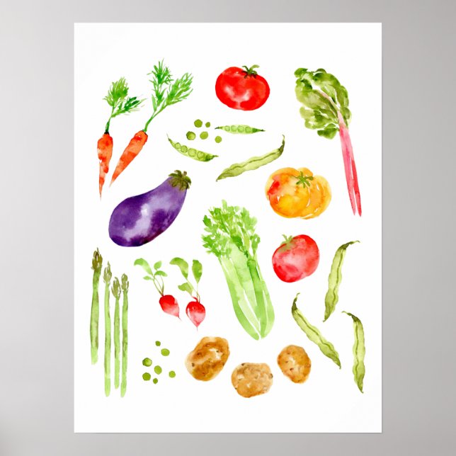 Fun buntes Gemüse Aquarellküche Poster (Vorne)