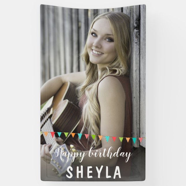 Fun Bunting Flags Happy Birthday Foto Banner (Vertikal)