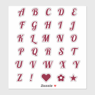 Fun Burgundy Alphabet Initial Monogram Letters Aufkleber