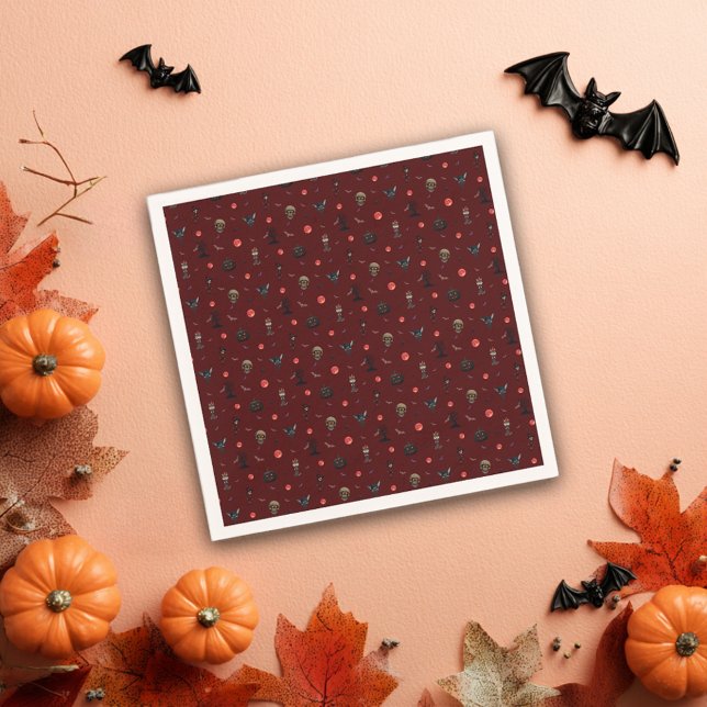 Fun Burgundy Eerie Halloween Muster Serviette (Von Creator hochgeladen)